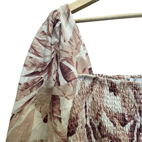 House of Harlow 1960 Womens Large Dress Midi Pink Floral Leaves Puff Sleeves - Picture 7 of 13